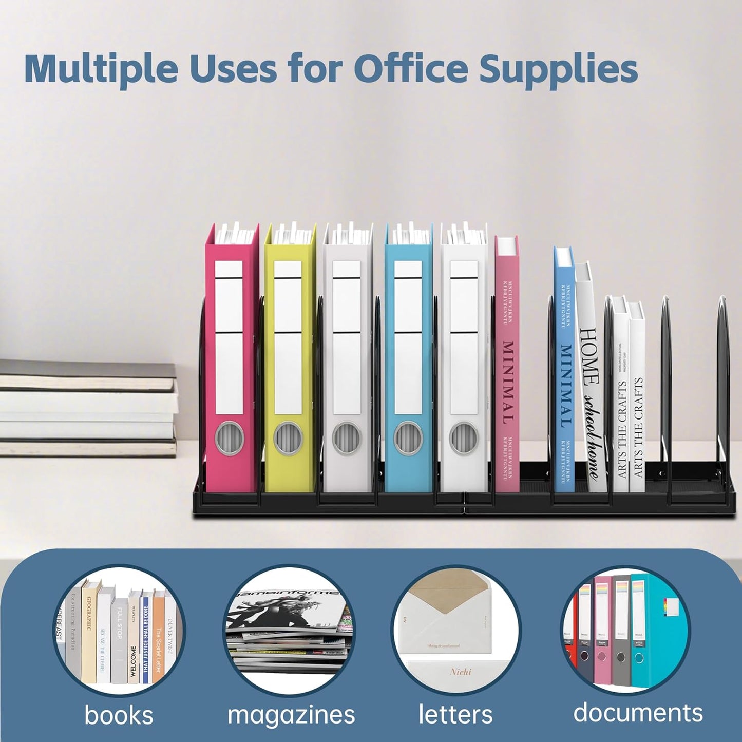 SUPEASY File Organizer for Desk, 9-Section Mesh Desk Organizer, Vertical File Holder Desktop Organizer File Sorter, File Folder Holder for Office Supplies, Black