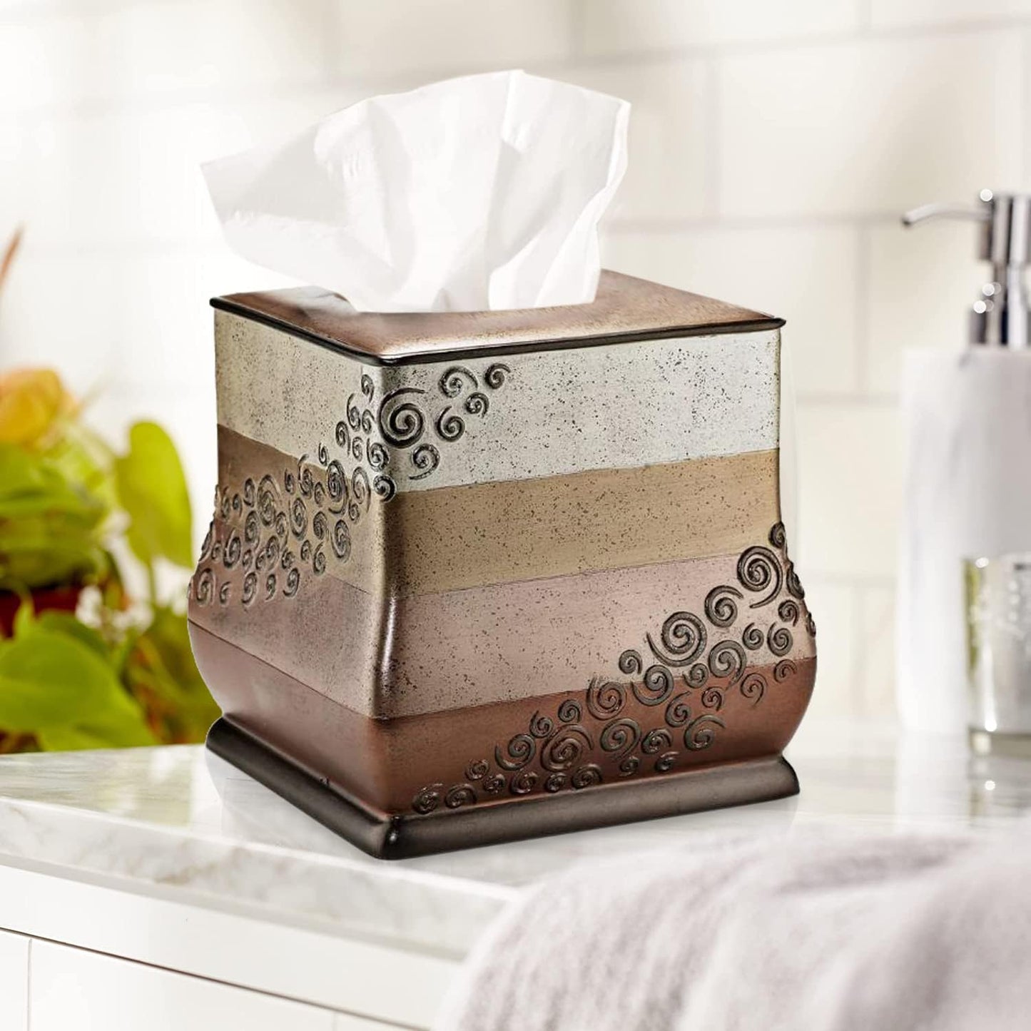 Zahari Home 2pc Miramar Bathroom Set Waste Basket & Tissue Cover Modern Classic Decor Stylish Unique Design Beautiful Multi Color Bathroom Accessories Set
