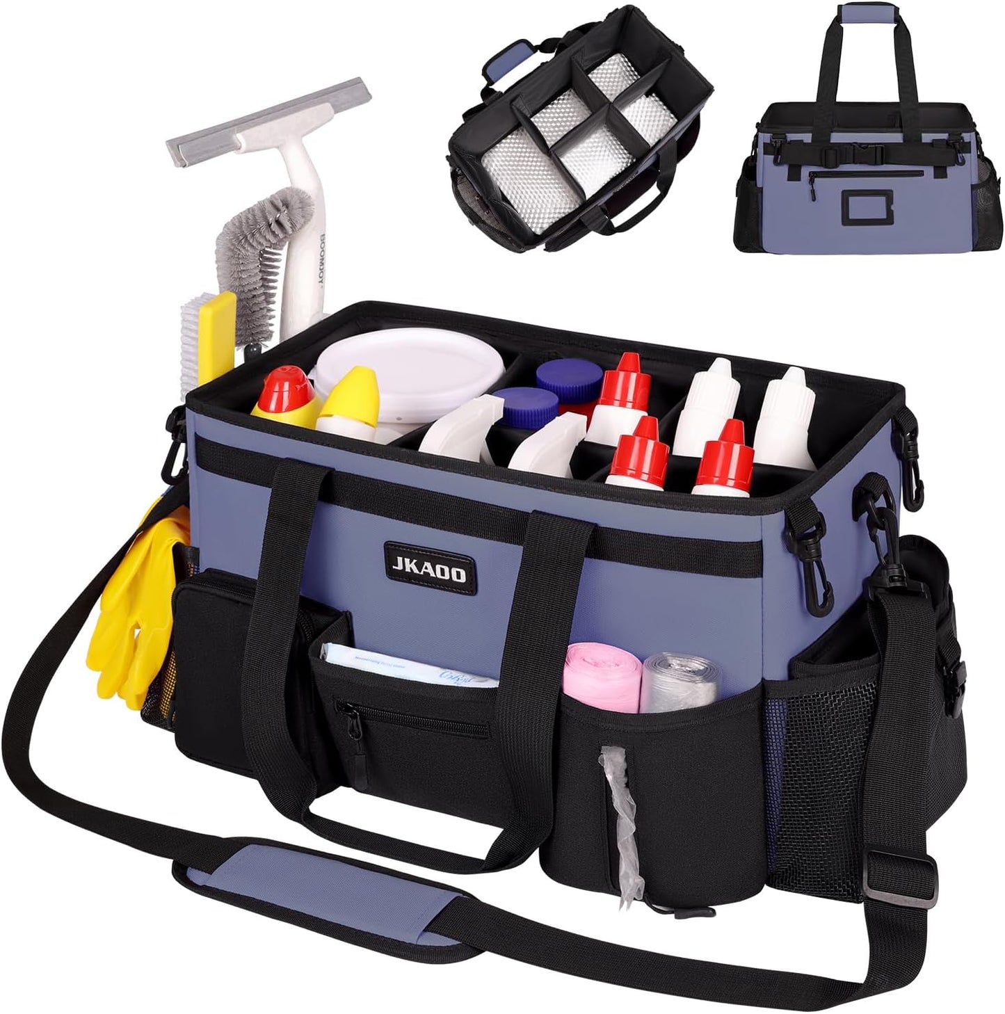 Large Wearable Cleaning Caddy Bags,Cleaning Supplies Storage Bag with Handles and Adjustable Shoulder Strap and Removable Waist Straps,Waterproof Cleaning Bags for Home,Car,Office (Denim Blue)