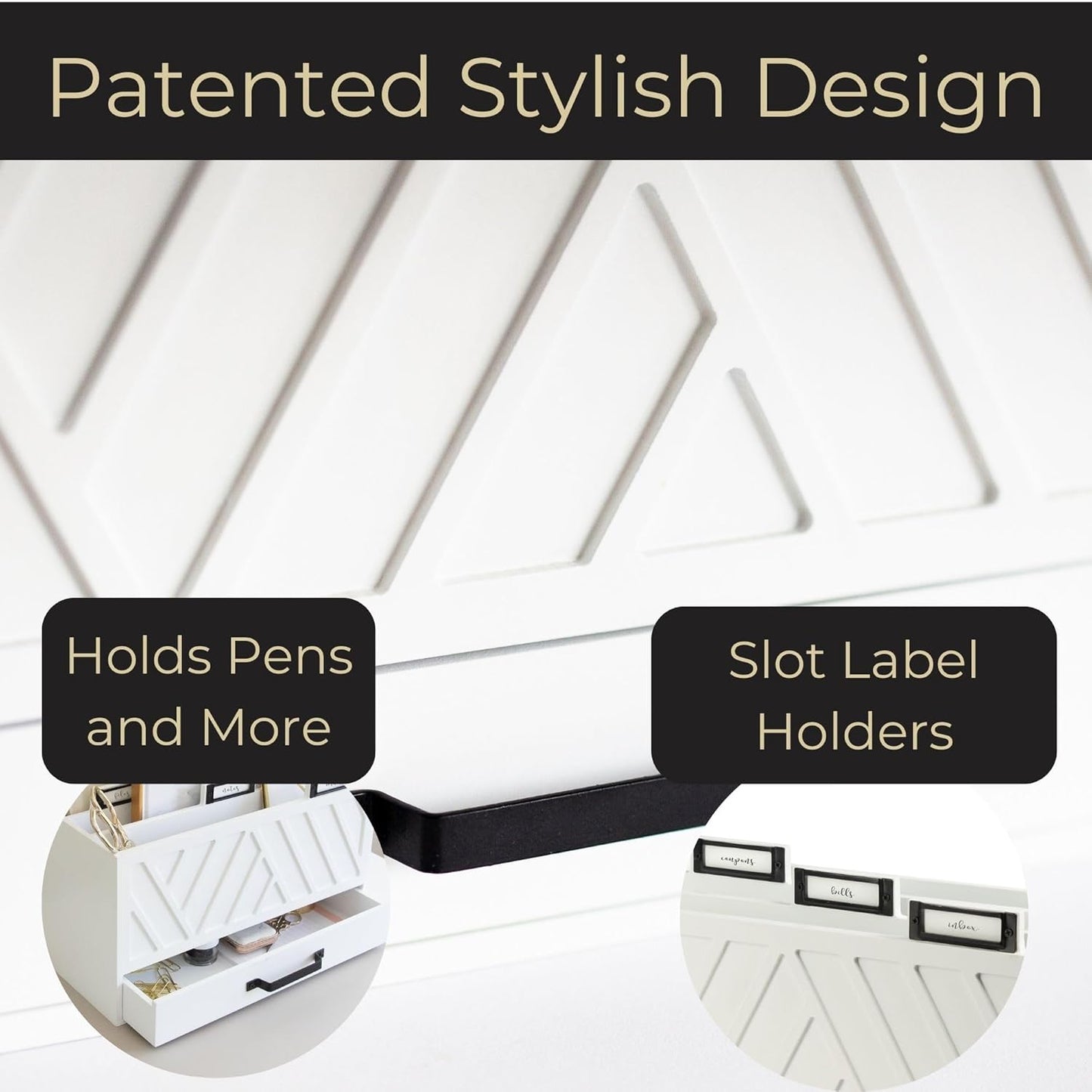 BLU MONACO White Desktop Mail Organizer – Three-Tiered with Gold Label Holders and Drawer – Stylish Mail Holder and Countertop Document Storage for Home or Office