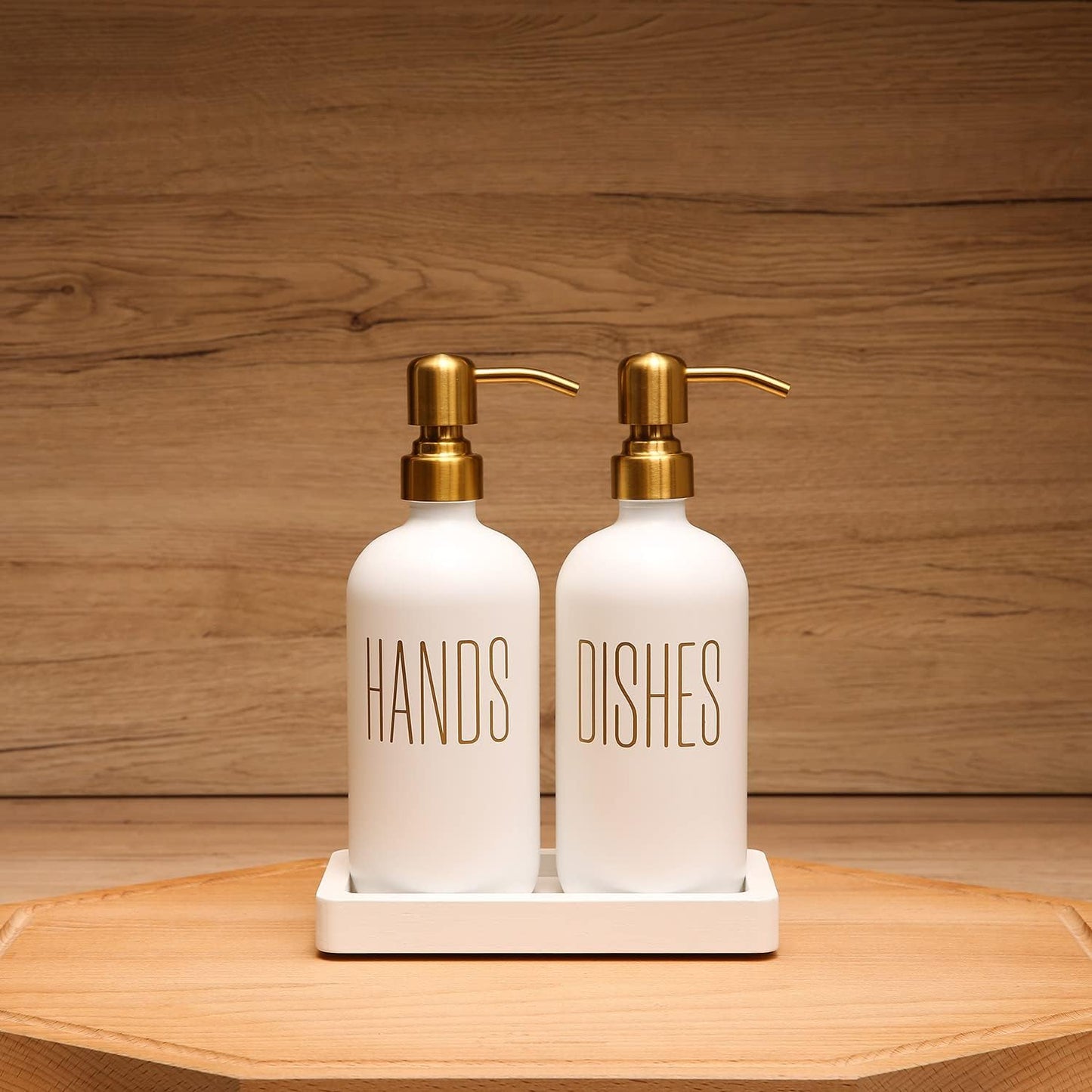 White Soap Dispenser Set, Contains Dish and Hand Soap Dispenser, Perfect for Kitchen Counter Decor. (White)