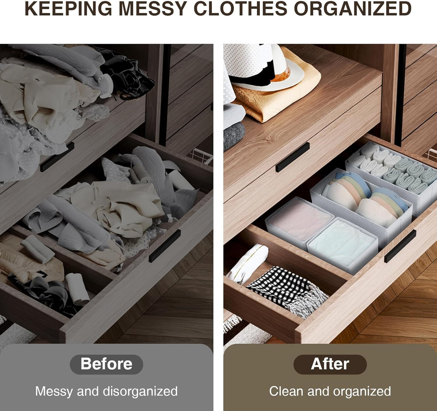 DIMJ Drawer Organizers Clothes, Set of 12 Dresser Organizer Bins, Fabric Closet Organizers and Storage, Shallow Drawer Dividers for Nursery, Clothing, Baby Clothes, Socks, Underwears, Tie (White)