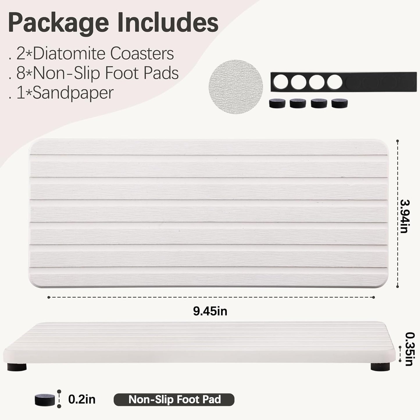 2 PCS Water Absorbent Diatomite Coasters (9.5" x 4"), Grooved Design, Water Absorbing Stone Used for Hand Soaps & Plants & toiletries in The Modern Home