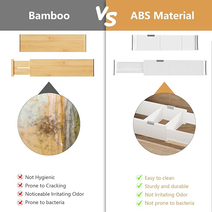 KABUM Upgrade Adjustable Drawer Divider Organizer Clothes Dresser Organizer,Expandable Organization for Home, Office,2.8" High Expandable from 11.7" to 18.5",4 Dividers with 6 Long and 2 Short Inserts