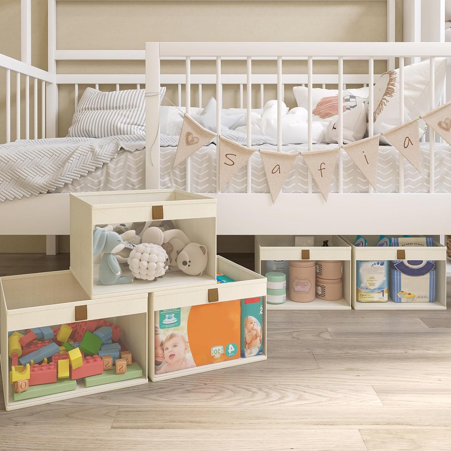 Linen Closet Organizers and Storage, Closet Storage Bins Basket Organizer, Foldable Organization Baskets with Mesh Window for Clothes Towels and Toys, 10.75" x 10.75" x 7.5", Beige, 6 pack