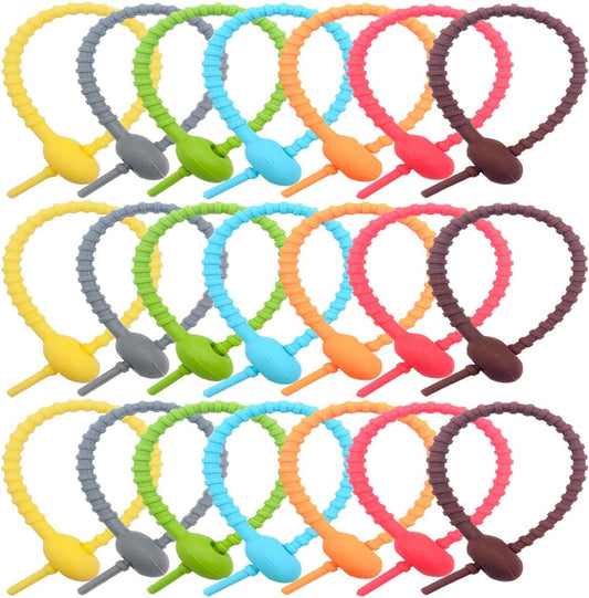 21 Pcs Colorful Silicone Ties Bag Clip, 8.26 Inch Reusable Rubber Zip Ties for Cord&Cable, Multi Purpose Twist Ties, Food Sealing Tie, Cable Strap Cord Organizer, Household Snake Strap