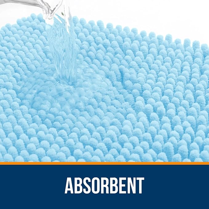 OLANLY Bathroom Rugs 59x24, Extra Soft Absorbent Chenille Bath Rugs, Rubber Backing Quick Dry, Machine Washable Bath Mats for Bathroom Floor, Tub and Shower, Home Decor Accessories, Sky Blue