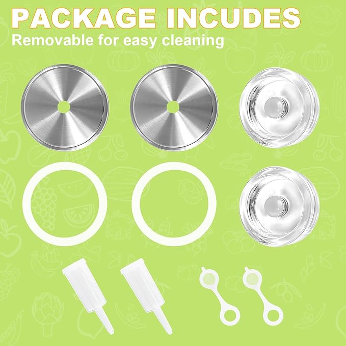 Fermentation Kit - 2 Upgraded Lids and 2 Glass Weights for 86MM Wide Mouth Mason Jars, Making and Storing Sauerkraut (Jars Not Included)