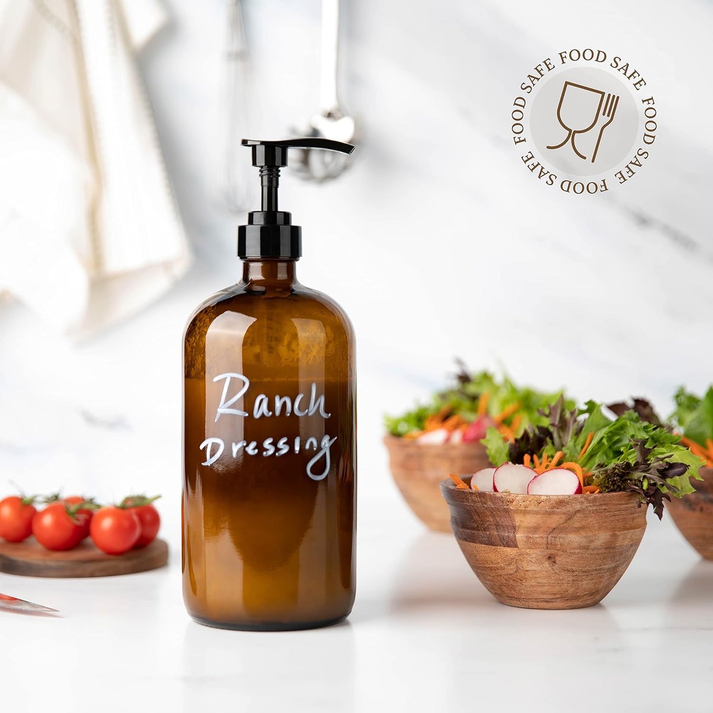 32 Ounce Glass Pump Dispenser Bottle, Large Amber Container with Pump for Shower and Bath Shampoo Soap Conditioner Lotion - 1 Liter - by Kitchentoolz