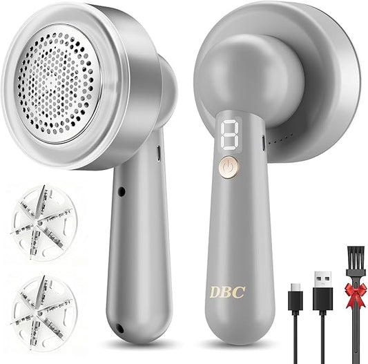 DBC Fabric Shaver, Lint Remover for Clothes with 3-Speeds and 6-Leaf Blades, 2hours runtime, 2 Replaceable Blades, Battery Operated, Sweater Shavers to Remove Pilling for Clothing, Lint Ball - Grey