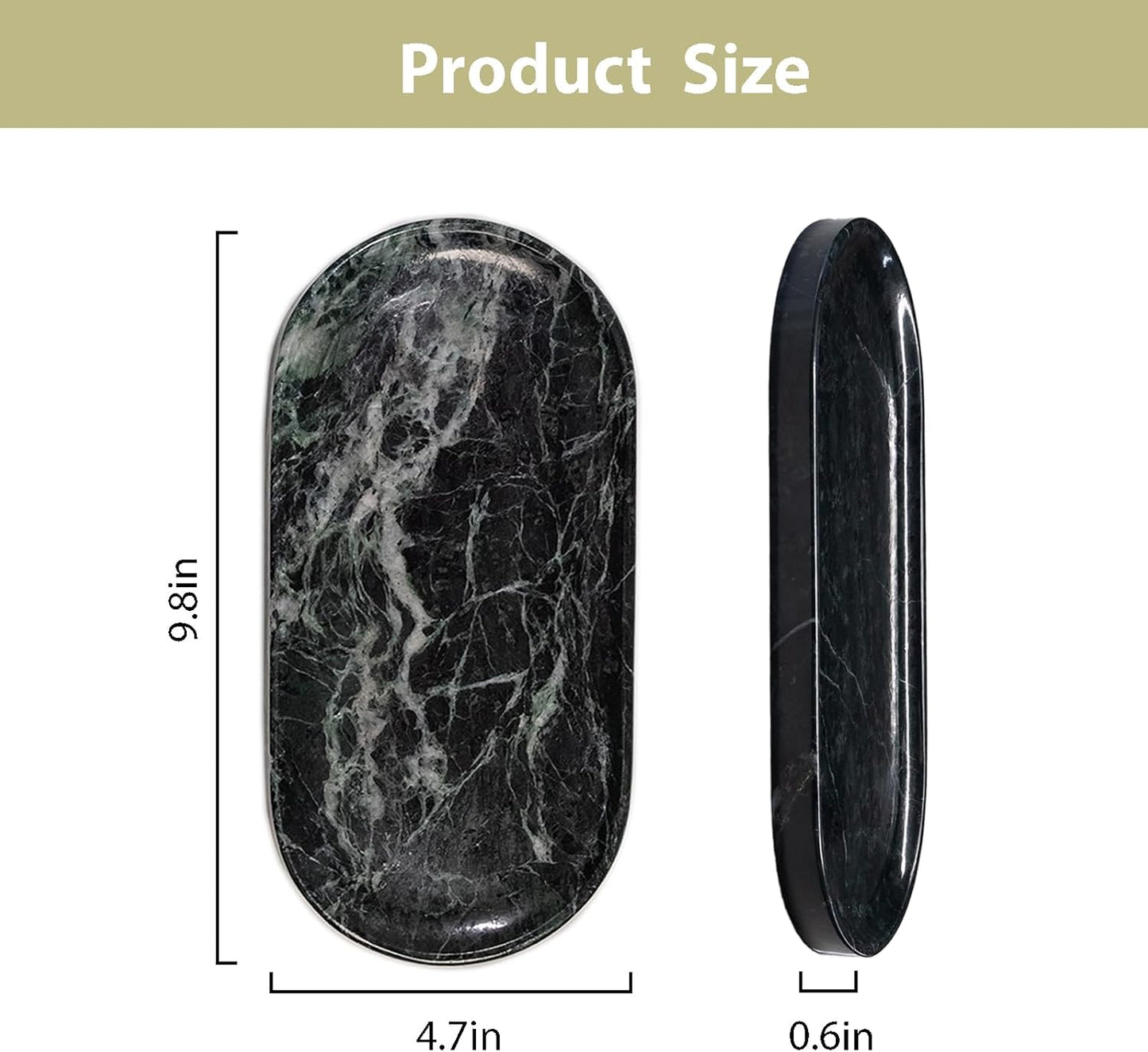 Emerald Green Marble Tray | Bathroom Jewelry Organizer | Spa-Quality Perfume Tray for Dresser, Nightstand, Makeup Table | Natural Stone & Non-Slip Base,9.8"x4.7"x0.6"