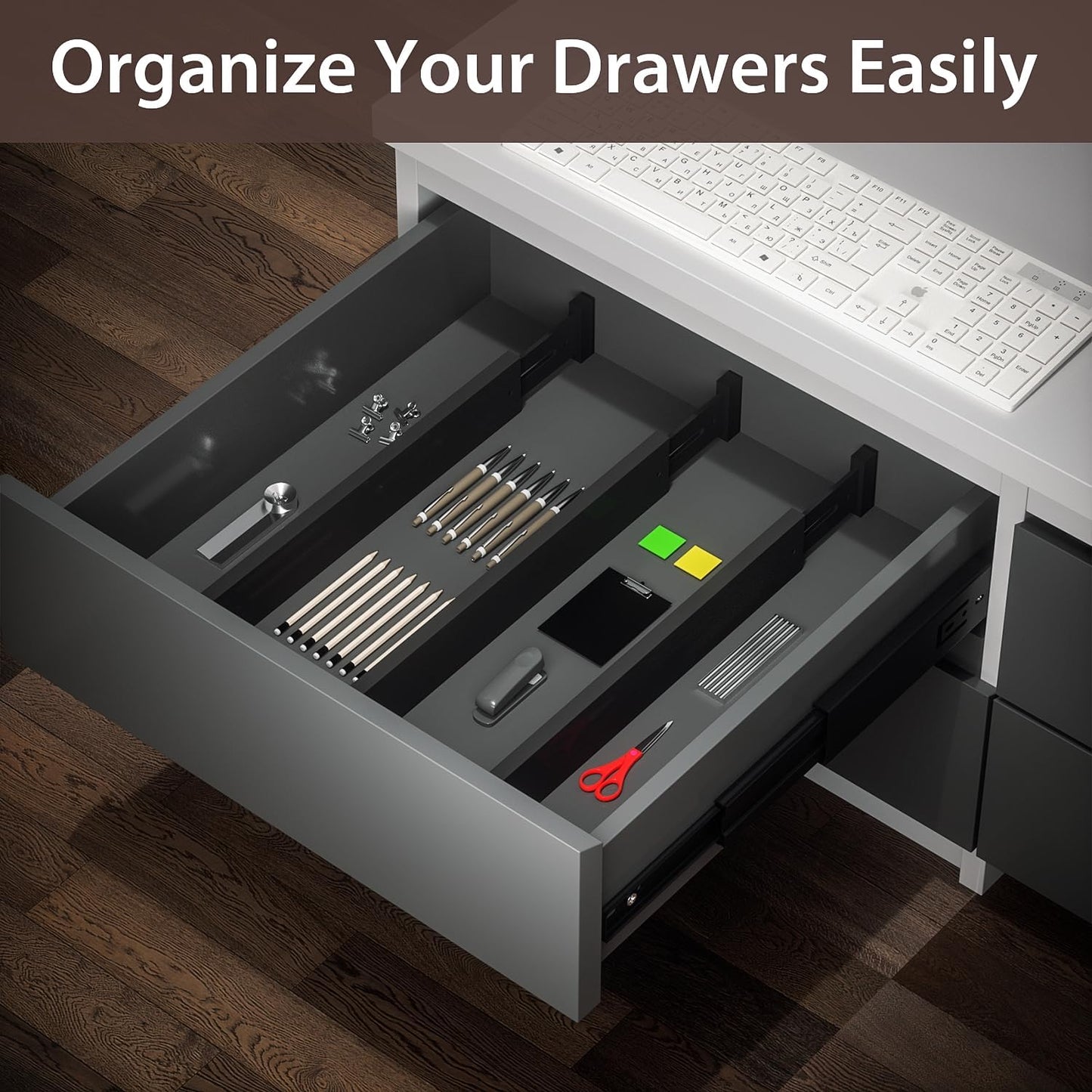 4 PCS Drawer Divider, 17"-22" Adjustable Bamboo Drawer Dividers Organizers, Expandable Separators for Kitchen, Clothes, Dressers, Home, Office, Black