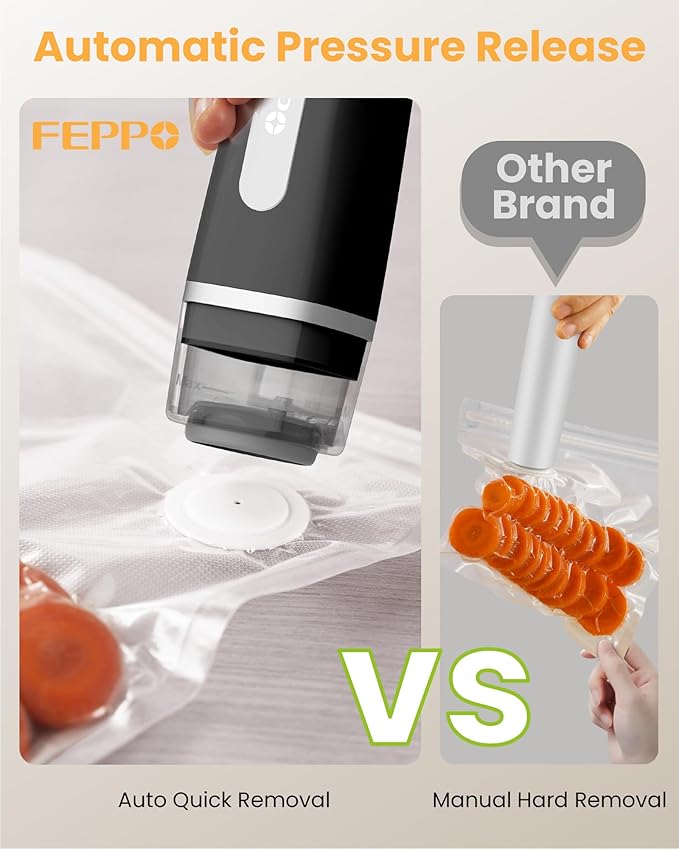 FEPPO Vacuum Sealer for Food with Visible Water Tank, Handheld Saver Compact Vacuum Sealer Machine with 30 Reusable Bags for 6X Preservation & Fresh, Black