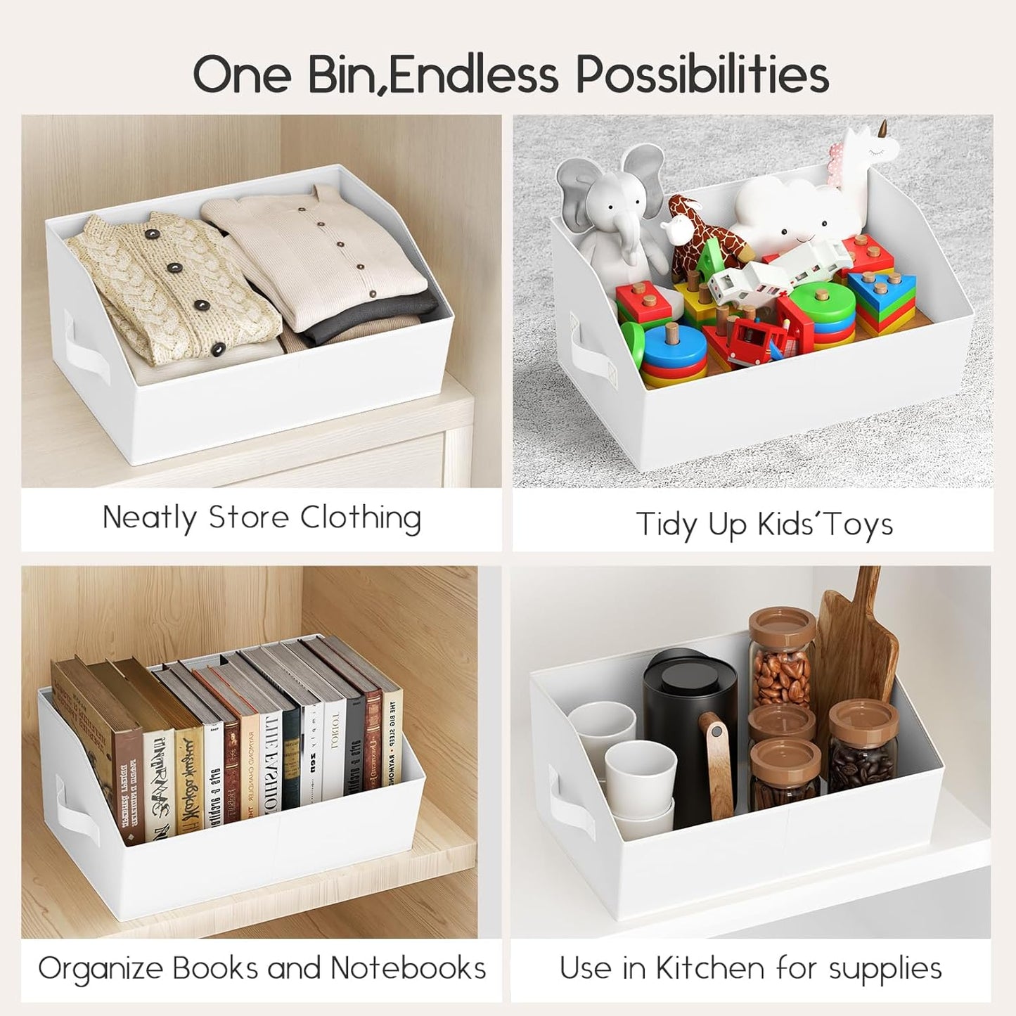 Large Closet Organizers and Storage Bins - 8 Pack Trapezoid Storage Baskets for Shelves, Foldable Fabric Baskets with Handles Ideal for Closet, Basket, Wardrobe and Shelf Storage, Light Grey