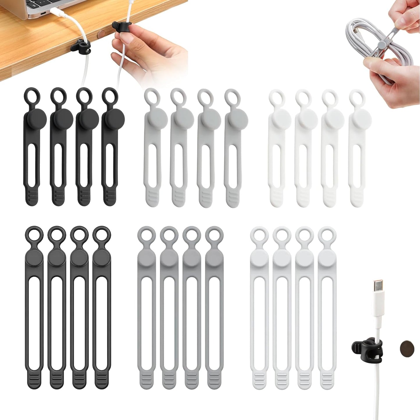 Silicone Cable Ties, Magnetic Data Cable Organizers Reusable Cable Ties Wire Organizer Adjustable Fastening Cable Straps Magnetic Silicone Cable Straps Cord Organizer for Bundling Earphone