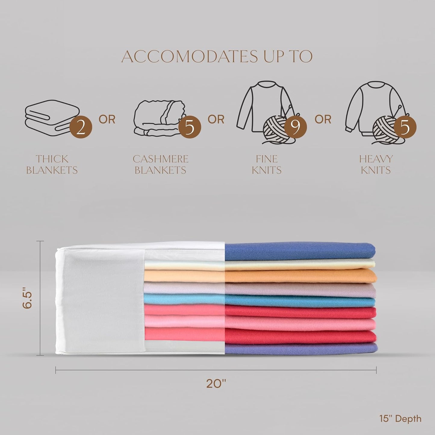 Hayden Hill Luxury Organic Cotton Sweater & Blanket Storage Bag - 20" Fits 9 Cashmere Sweaters or 2 Blankets - Moth Proof Garment Bag - Clothes Organizer With Zipper - Certified Carbon Neutral