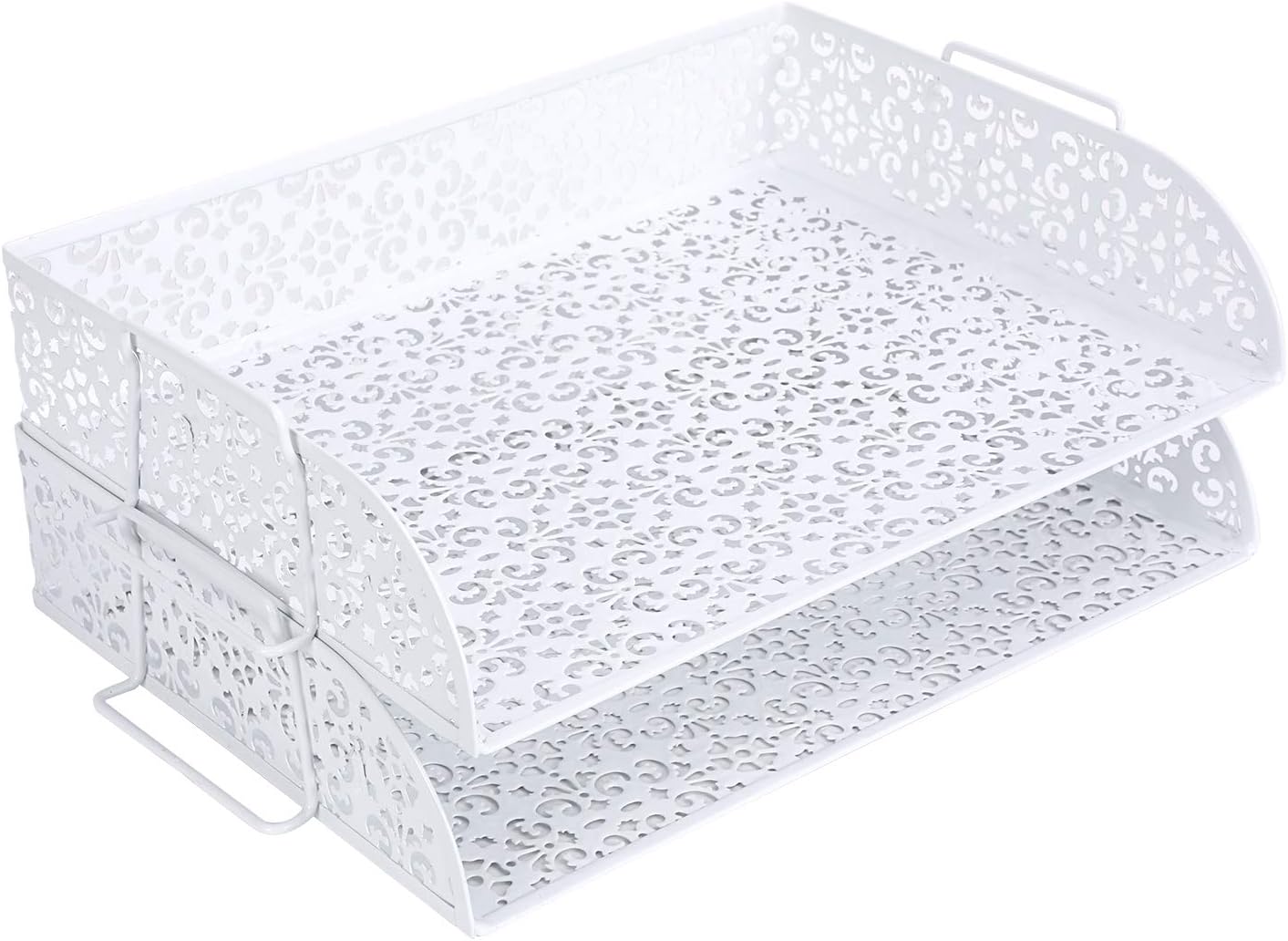 EasyPAG Desk Organizers and Accessories 5 Pieces Office Supplies Set - 2 Tier Paper Tray, Pencil Organizer for Desk, Mail Sorter Countertop, Business Card Holder and Sticky Note Holder, White