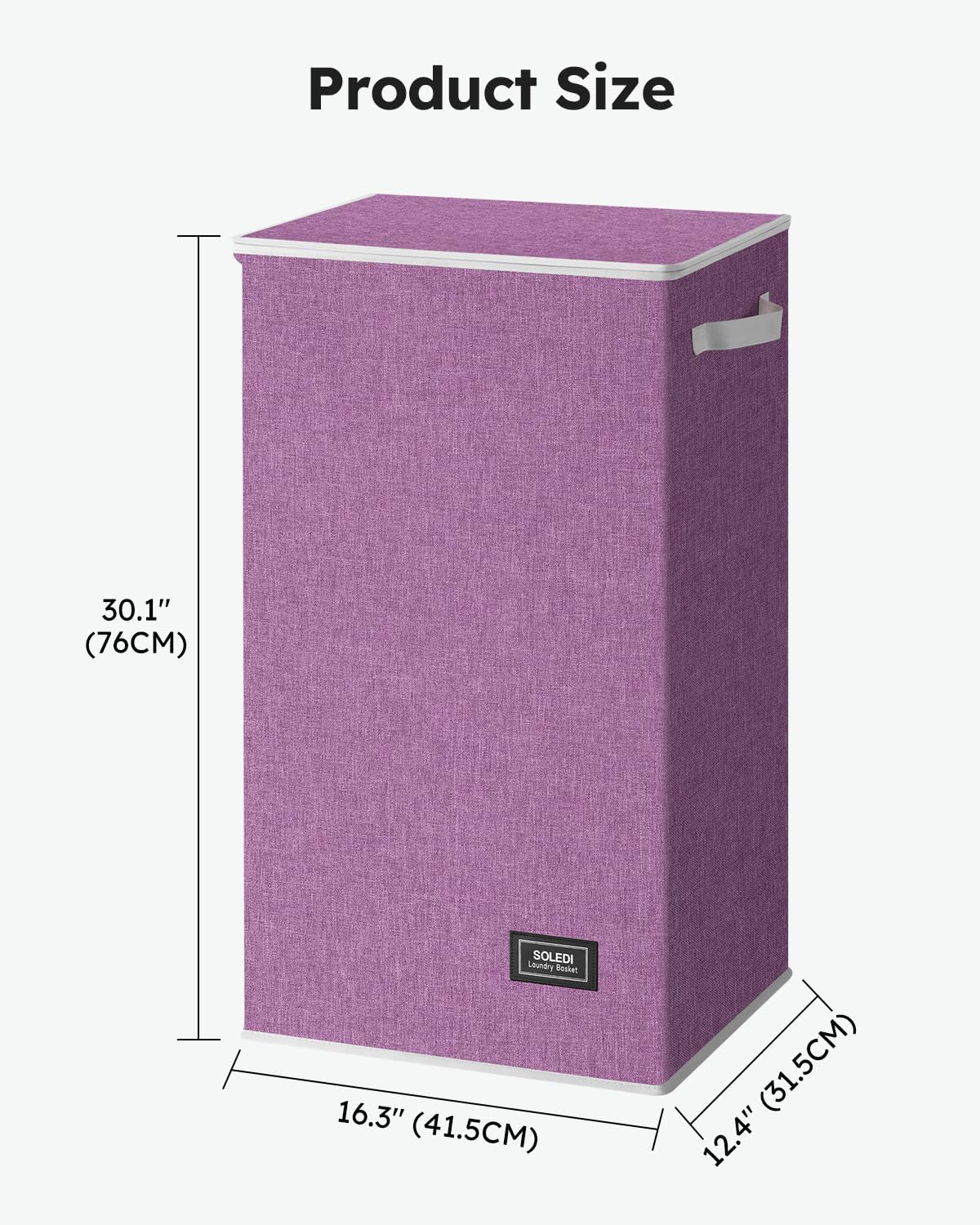 SOLEDI Laundry Hamper with Lid 100L Large & Tall Collapsible Laundry Basket, Clothes Hamper with Bag Removable Easy to Carry, Dirty Hampers for Bedroom, Bathroom, Dorm, College, Purple