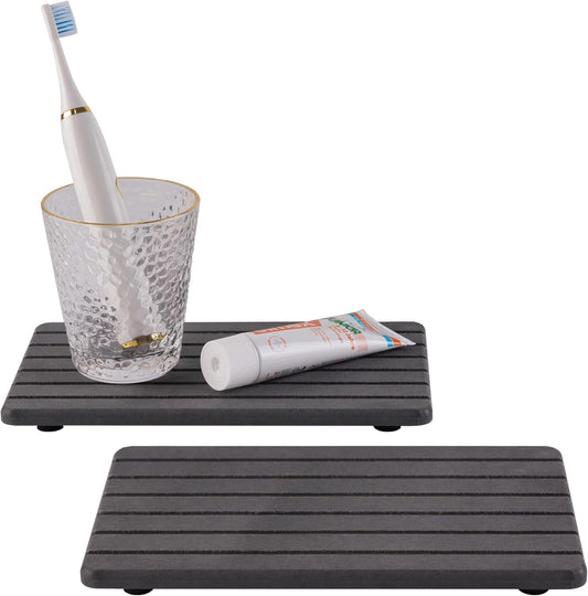 2 PCS Water Absorbent Diatomite Coasters (9.5" x 5.5"), Grooved Design, Water Absorbing Stone Used for Hand Soaps & Plants & toiletries in The Modern Home