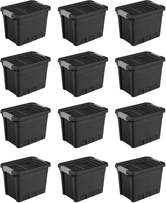 Sterilite 12-Pack Plastic Storage Bins with Lids, Stackable Containers, 7.5 Gallon, Black
