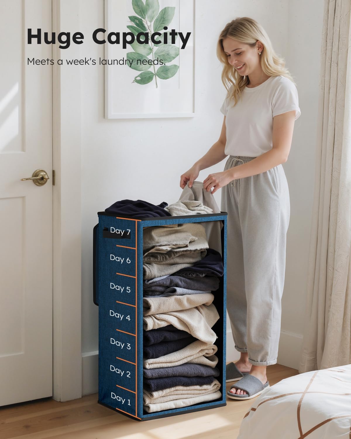 SOLEDI Laundry Hamper with Lid 100L Large & Tall Collapsible Laundry Baskets, Clothes Hamper with Bag Removable Easy to Carry, Dirty Hampers for Bedroom, Bathroom, Dorm, College, Blue