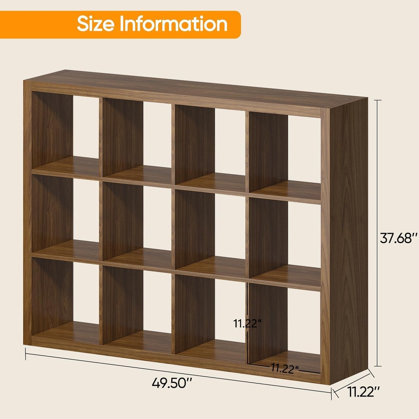furtble Bookshelf with Storage Bins, 12-Cube Storage Organizer, Modern Wood Open Bookcase, Multifunctional Display Shelf for Living Room, Bedroom, Home Office, Classic Oak
