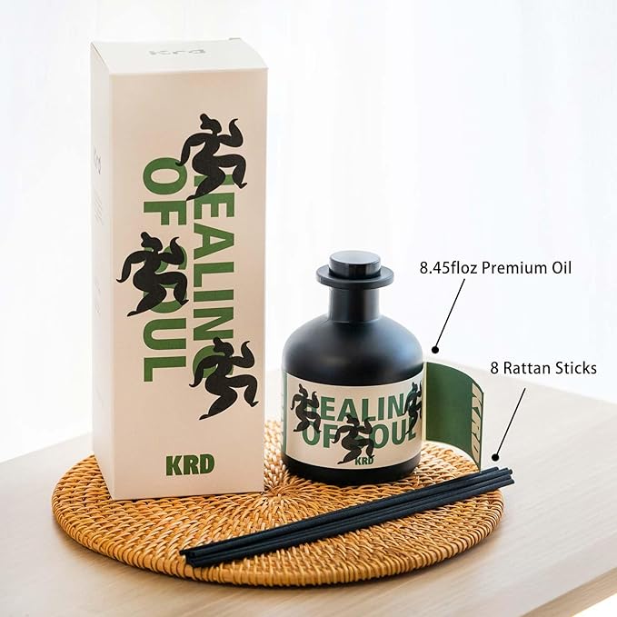 KRD 8.45 fl oz (250ml) Reed Diffuser Set, Premium Essential Oil Diffuser with 8 Natural Rattan Sticks, Long-Lasting Fragrance for Home Bathroom Decor, Coconut Lychee