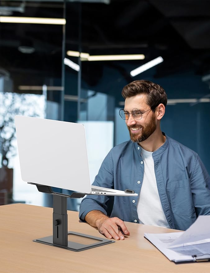 SOUNDANCE Adjustable Laptop Stand for Desk, Computer Stand, Ergonomic Laptop Riser Holder Compatible with 10 to 17.3 Inches Notebook PC Computer, Aluminum Black