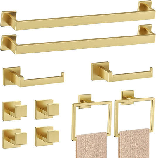 10-Piece Brushed Gold Bathroom Hardware Set Gold Towel Bar Set,Towel Holder/Rack for Bathroom,Stainless Steel Wall-Mounted 23.6 Inch Bathroom Accessories Set