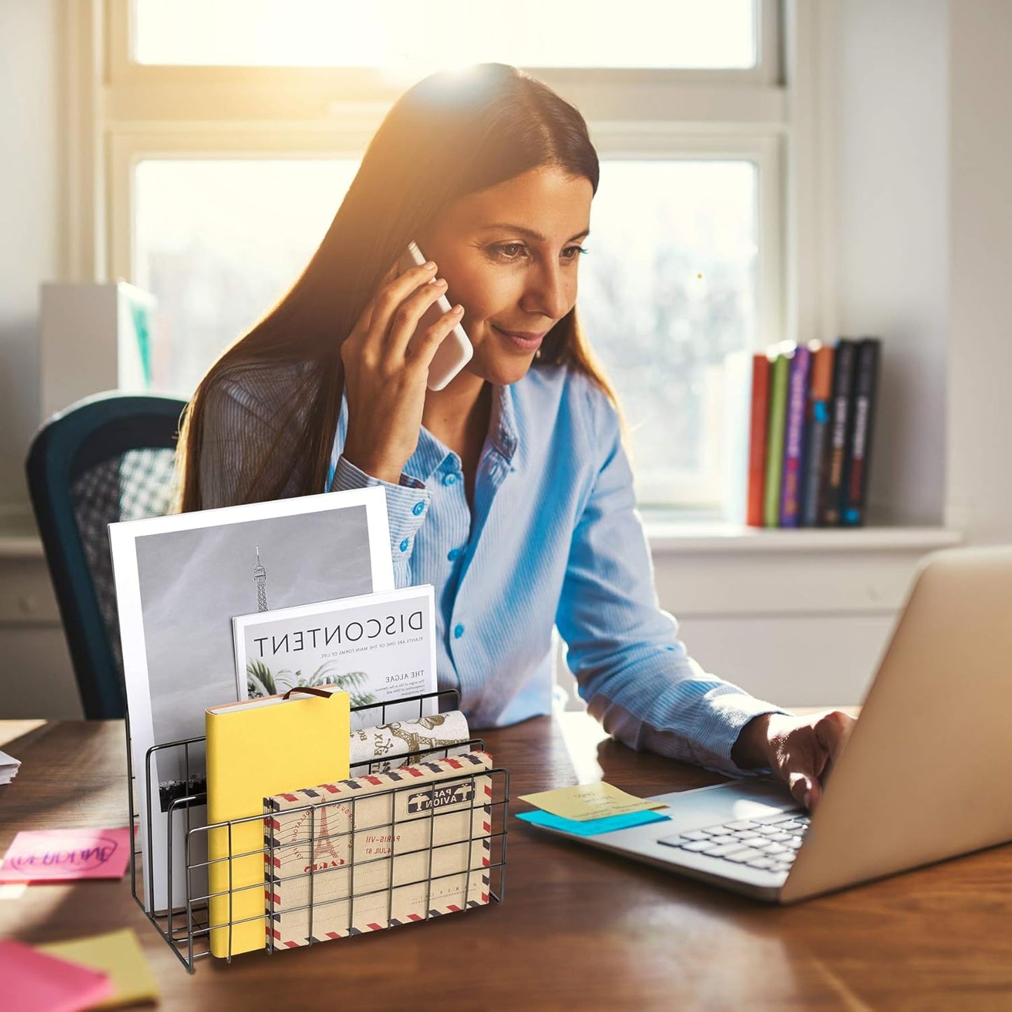 Desktop Mail Organizer File Organizer Metal Wire Mail Sorter Letter Organizer Magazine Rack for Letters, Mails, Books, Postcards, Brochures, Mail Holder (3 Slot, Dark Gray)