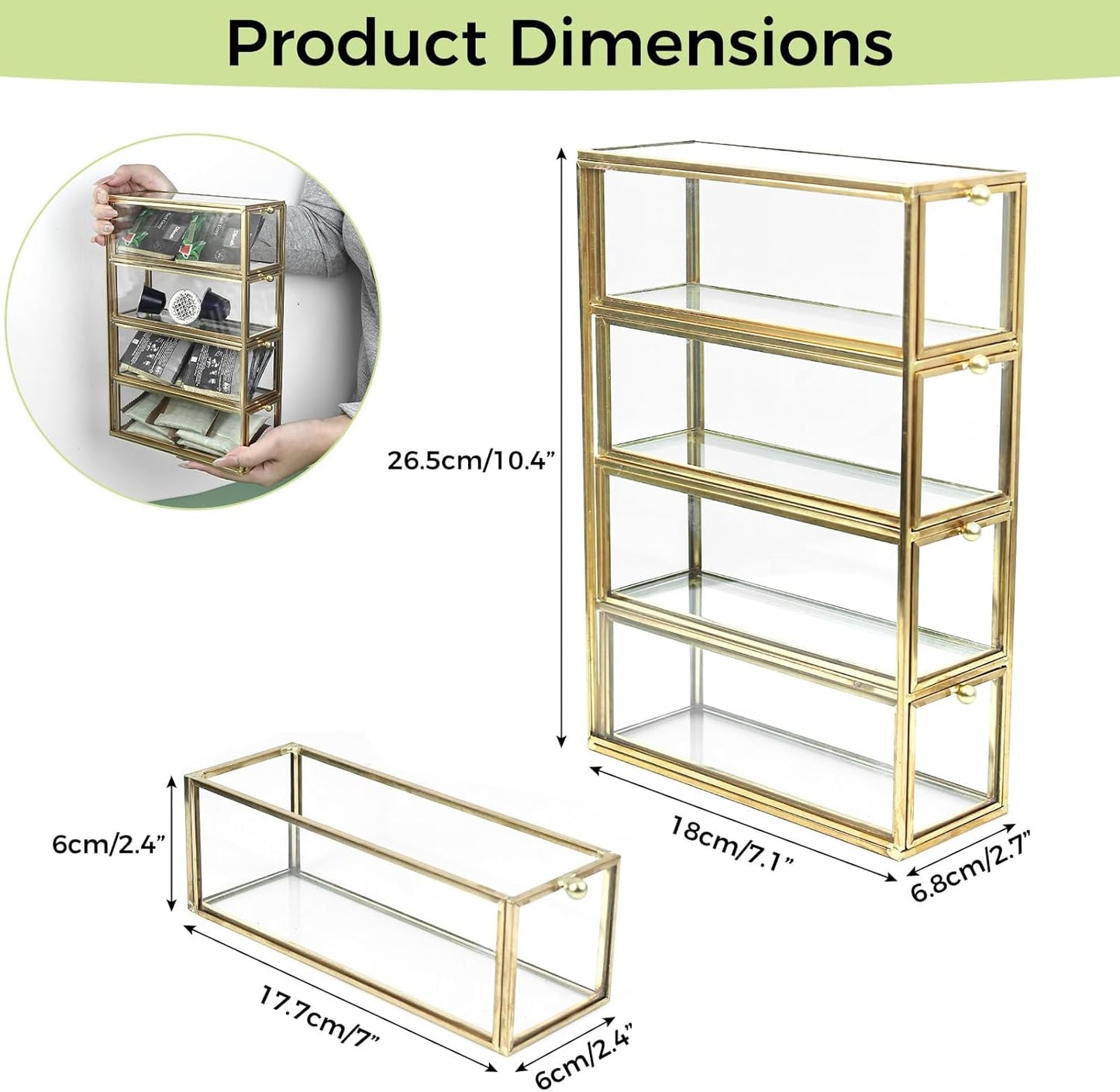HighFree Gold Glass Coffee Pod Organizer with 4 Drawers, Clear Storage Glass Box for K-Cups, Tea Bags, Sugar Packets, Counter Top Collection Display Holder for Home, Office