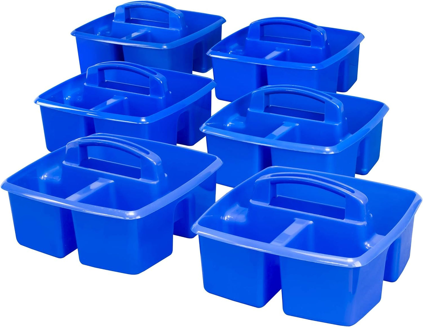 Storex 3-Compartment Small Caddy – Multipurpose Classroom Organizer with Handle, Blue, 5-Pack (00947E06C)