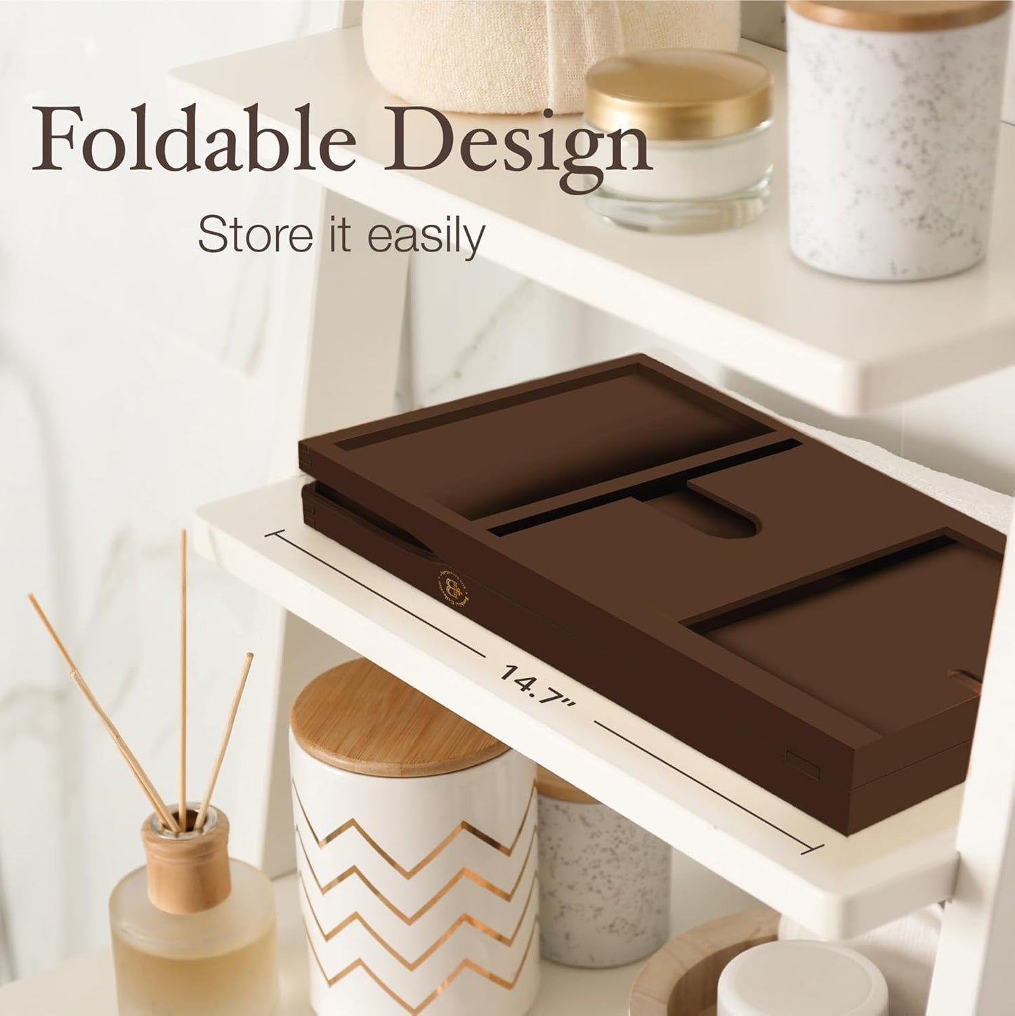 Bathtub Tray - Expandable Brown Bamboo Bath Tray for Tub with Wine Glass Holder, Book & Tablet Stand - Wooden Bathtub Caddy Tray for Bathroom Accessories, Spa Relaxation, Housewarming & Wedding Gift