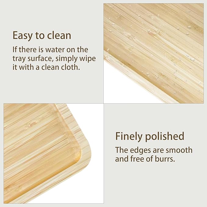 Aoheuo Bathroom Counter Tray, 10 inches Long, 7 inches Wide, 0.6 inches High, Bamboo Decorative Tray for Bathroom, Kitchen Sink and Vanity