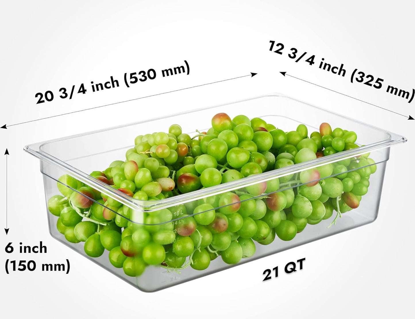 CURTA 6 Pack NSF Food Pans, Full Size 6 Inch Deep, Commercial Polycarbonate Plastic Clear Freezer-Safe