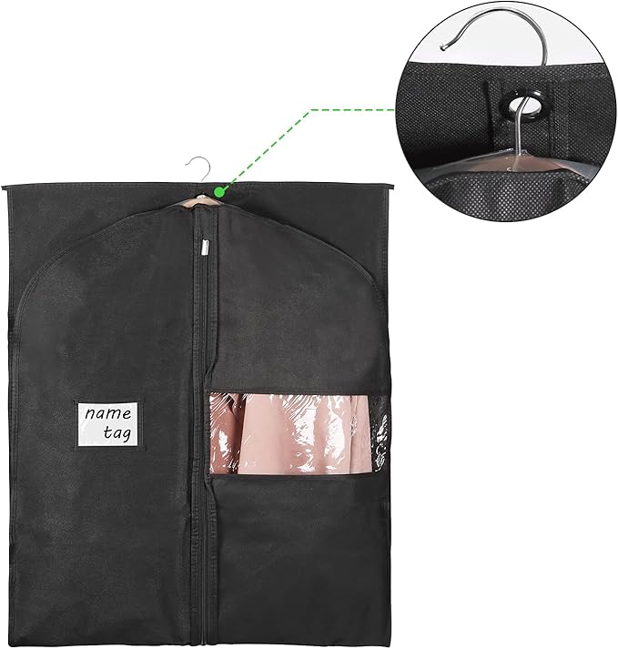 KEEGH Garment Bags for Hanging Clothes 60" (Set of 6) Dress Bags for Gowns Long Dress Bags for Closet Storage with Zipper and Eye-Hole for Folding for Suit Coats Dresses, Black