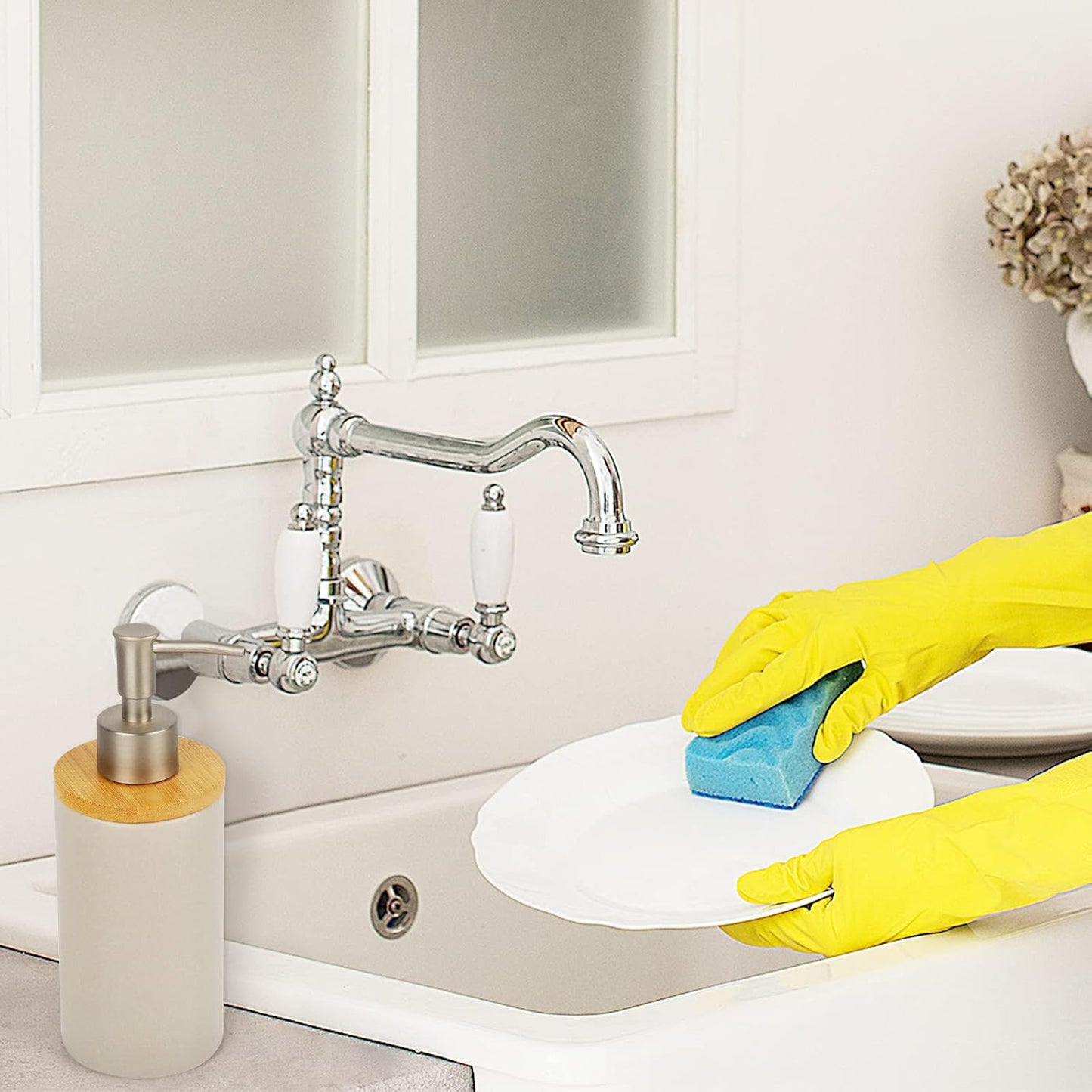 Ceramic Soap Dispenser Hand Soap Dispenser Refillable Liquid Great for Kitchen and Bathroom Decorative (Grey)