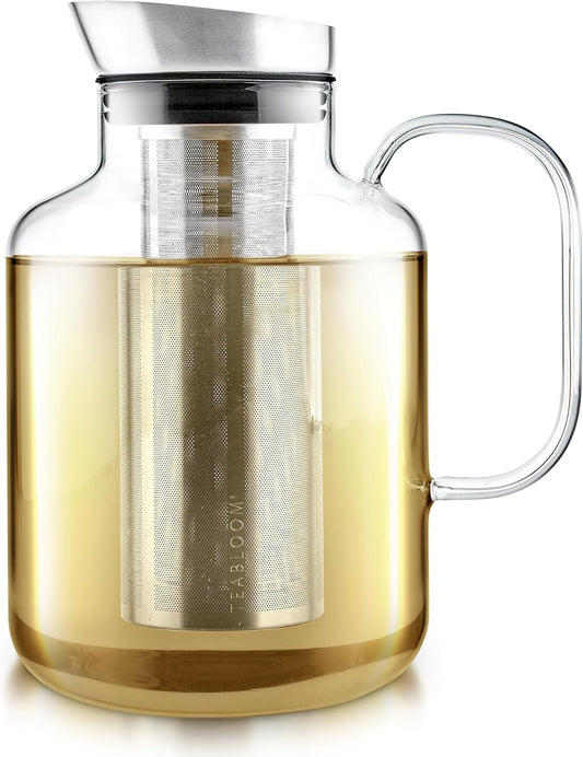 Teabloom 100% Plastic-Free Extra-Large Multi-Brew Borosilicate Glass Teapot + Kettle + Pitcher – Steep and Serve Hot Tea, Iced Tea, Cold Brew Tea and Fruit Infused Water – Legacy Tea Maker