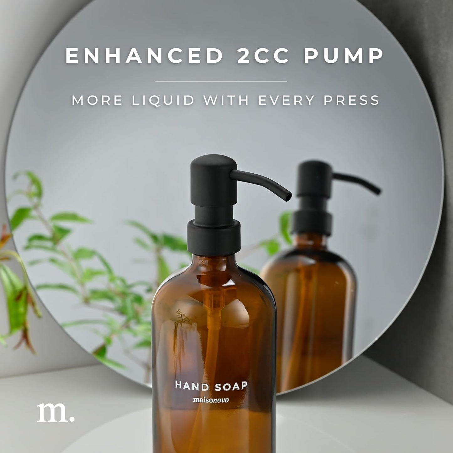 MaisoNovo Soap Dispenser 1-Piece Set | 16.9oz Amber Bottles with Black Stainless Steel Pump