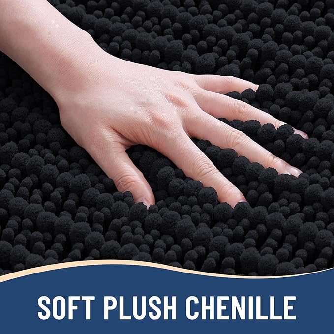 Arotive Luxury Chenille Bathroom Rug Mat, Extra Soft Thick Absorbent Shaggy Bath Rugs, Non-Slip Machine Wash Dry, Plush Bath Mats for Bathroom, Shower and Tub, 47x32, Black