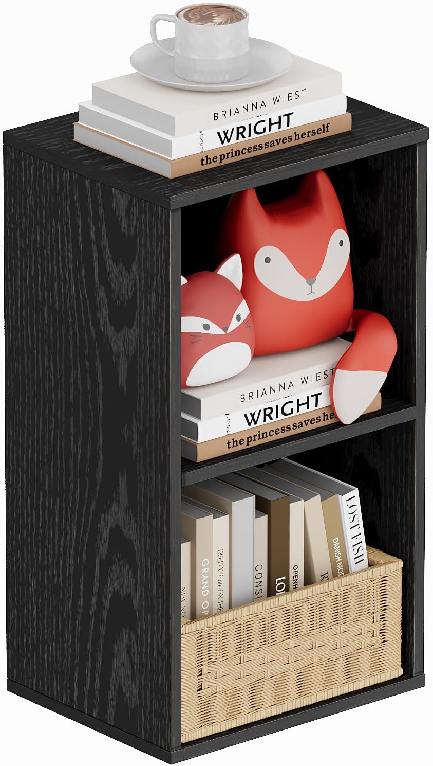 Book Shelf, Wooden Cube Storage Organizer with 11" Open Cubes, Stackable Modular Bookcase for Room Divider Storage, Bookshelf for Living Room, Bedroom, Office (Black, 2-Cube)