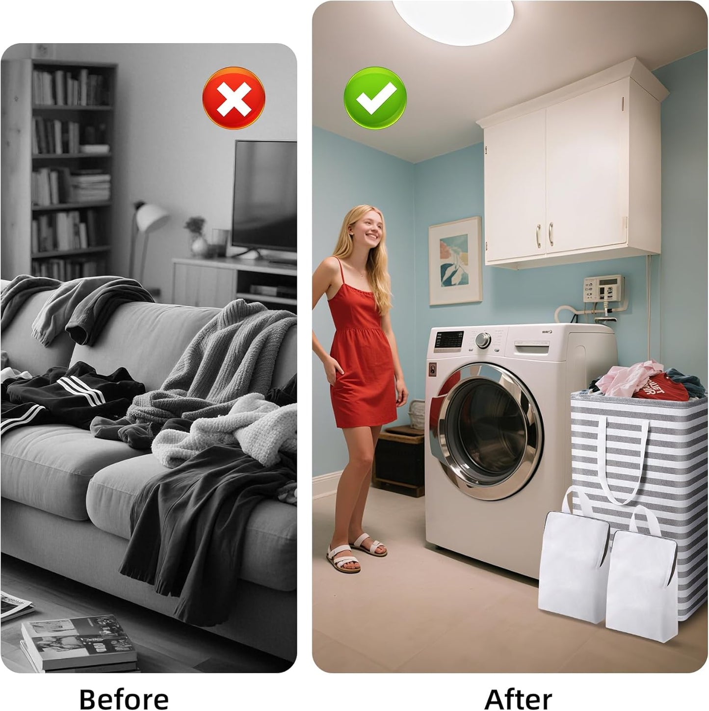 Large Collapsible Laundry Basket Hamper Bag Dirty Clothes Storage and Organization for Bedroom Bathroom Dorm Room College with Handleswith Easy Carry Clothes