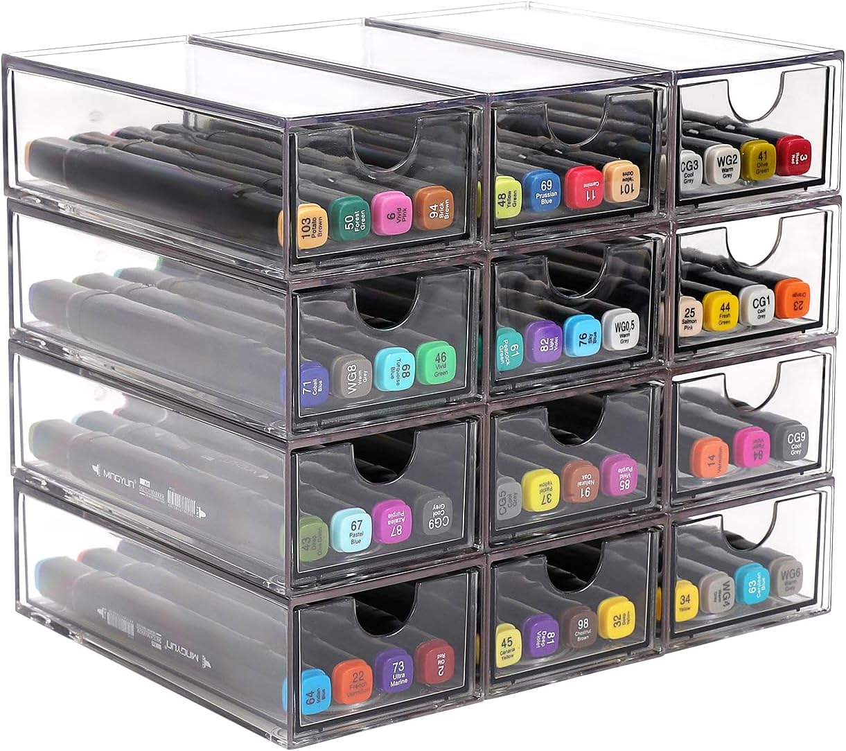 Desk Organizer with Drawers, Stackable Plastic Storage Drawers for Makeup or Desk Organization, Cabinets for Office Dressing Countertop Bathroom Bedroom (12 Packs)