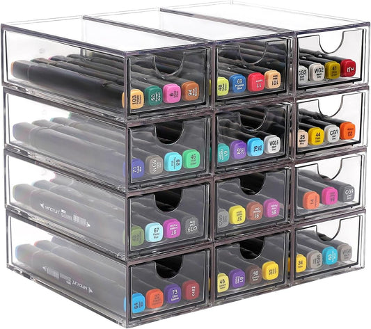Desk Organizer with Drawers, Stackable Plastic Storage Drawers for Makeup or Desk Organization, Cabinets for Office Dressing Countertop Bathroom Bedroom (12 Packs)
