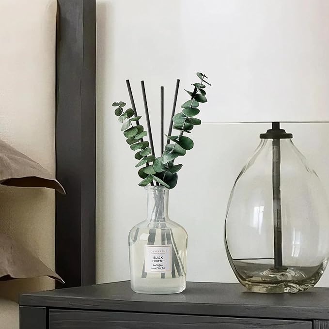 COCORRÍNA Black Forest Reed Diffuser – 6.76 oz Essential Oil with Sticks & Dried Eucalyptus Branches, Home Fragrance for Bedroom or Bathroom Décor