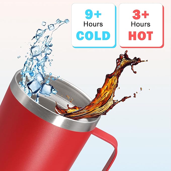 20 oz Tumbler with Handle and Lid, Stainless Steel Tumbler Insulated Travel Coffee Mug, Spill Proof Double Wall Vacuum Tumbler Cup Keep Drink Hot & Cold, Red, 6 Pack