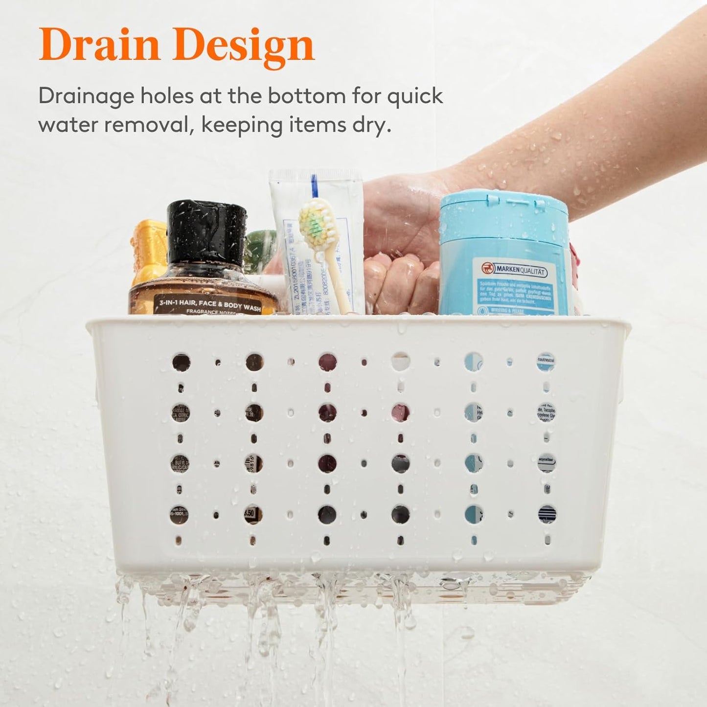 Lifewit Shower Caddy Portable, Plastic Bathroom Organizer with Handle and Holes, Hard Cleaning Basket for Toiletry Storage, College Dorm Essentials, White, 1 Pack, Small