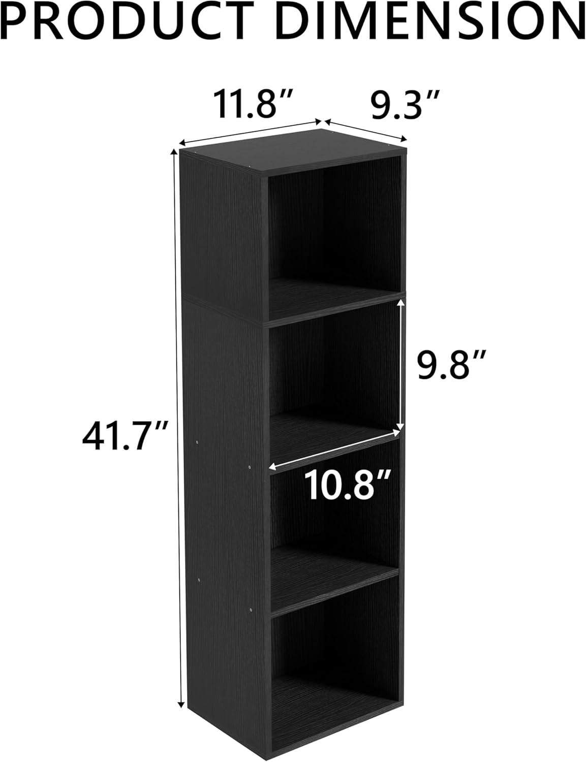 Wooden 4 Cube Storage Organizer, 4 Tier Storage Cubes Storage Display Cubby, 42 Inch Tall Versatile Cubes Shelf and Cubby Organizer for Any Space (Black, 4 Cube-W(11.8inch)