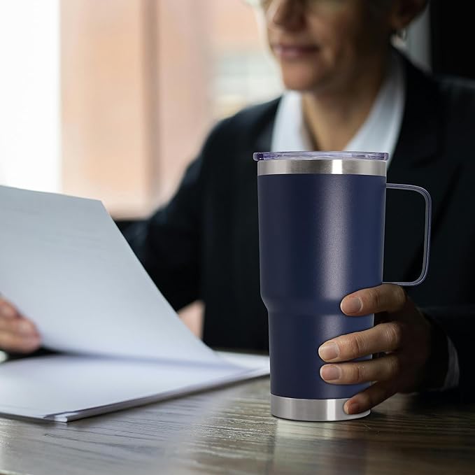 20 oz Tumbler with Handle and Lid, Stainless Steel Tumbler Insulated Travel Coffee Mug, Spill Proof Double Wall Vacuum Tumbler Cup Keep Drink Hot & Cold, Navy, 1 Pack