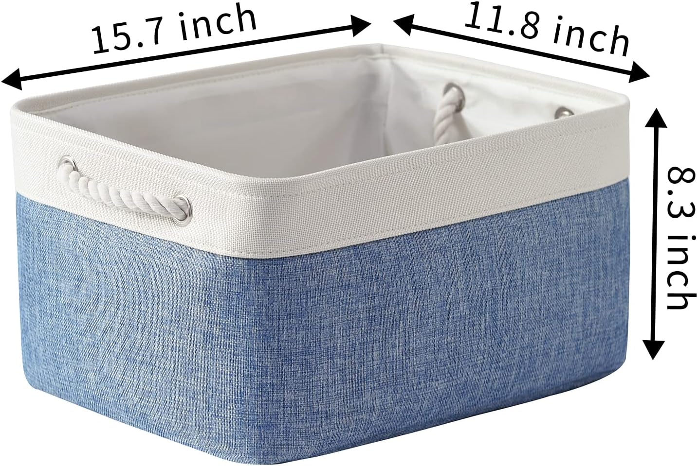 TcaFmac Storage Basket for Organizing - Large 4 Pack Fabric Storage Bins Baskets for Shelves with Ropes, Foldable Storage Cubes for Closet Cloth Toy (White & Blue16x12x8 inch)